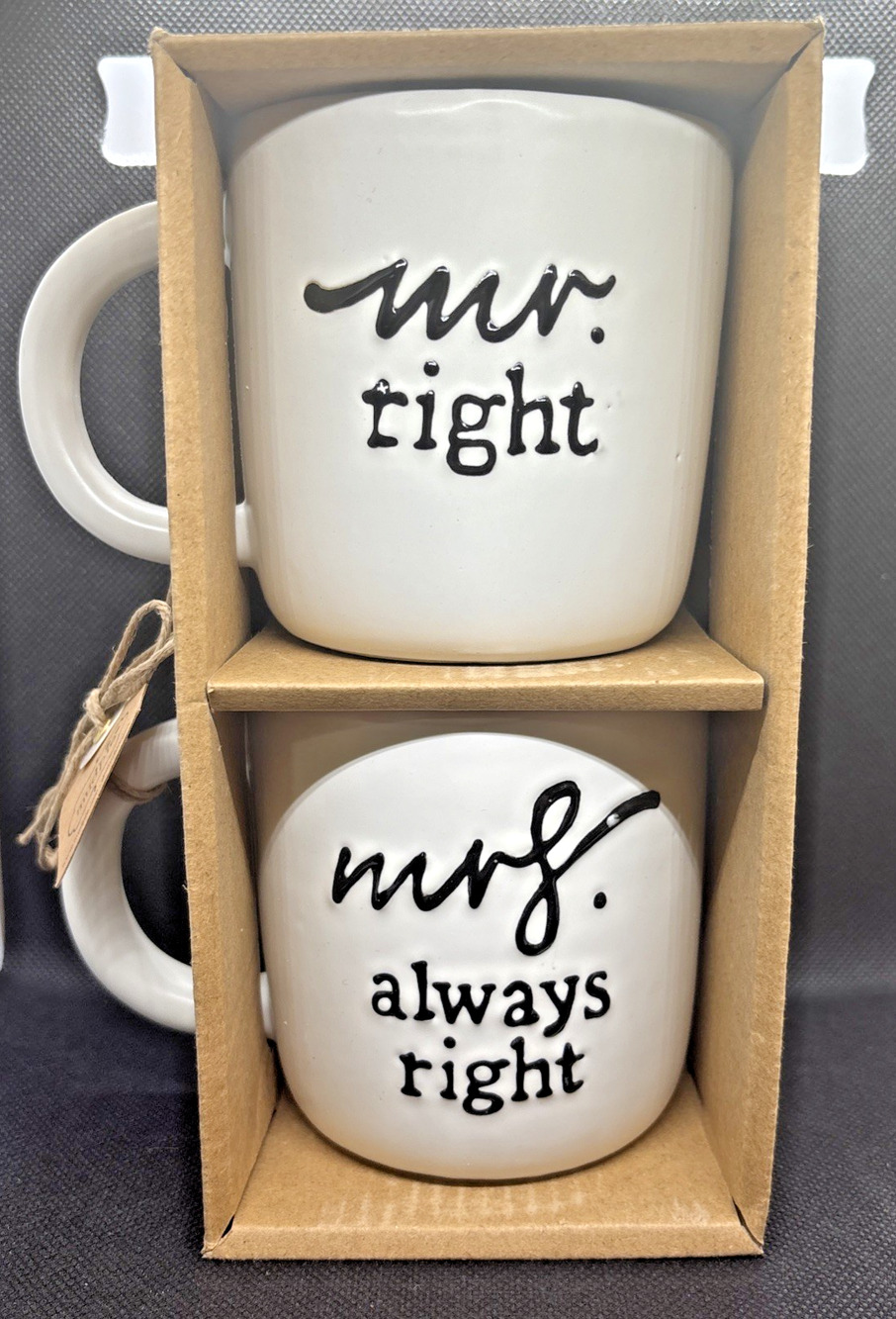 NWT Mud Pie Mr right & Mrs always right Coffee Mugs Engagement Wedding Newlywed